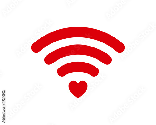 赤いハートのwifi、回線表示のベクターイラスト、アイコン13