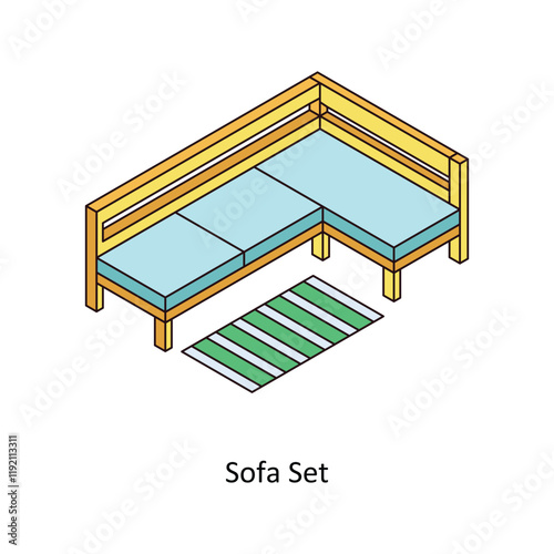 Sofa Set Reception isometric Colored illustration. EPS File stock illustration