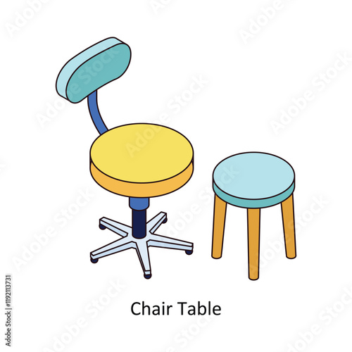 Chair Table isometric Colored illustration. EPS File stock illustration