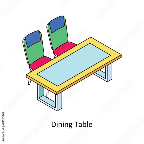 Dinning Table isometric Colored illustration. EPS File stock illustration