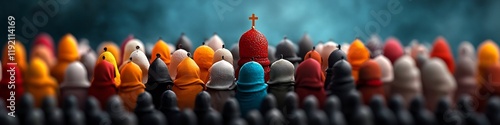 A captivating 3D digital artwork representing the frequency and diversity of various religious practices and beliefs around the world