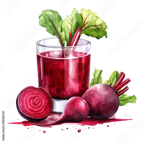 A watercolor vector of Beetroot juice, isolated on a white background. Beetroot juice vector.
