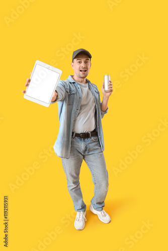 Man with tablet computer an...