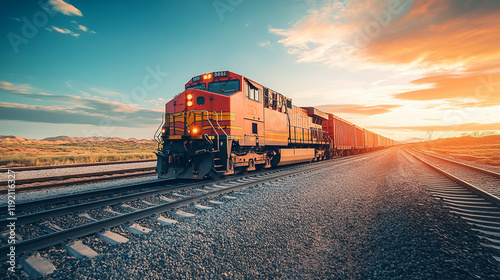 Capturing the Power of Modern Freight in an Arid Desert Expanse with a Train Cutting Through the Endless Landscape