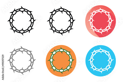 Minimalist line art crown of thorns icon set showcasing intricate designs and symbolic elements ideal for creative use