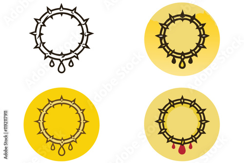 Crown of thorns line art icons in varied styles for religious symbolism, faith inspired designs, and graphic illustration purposes