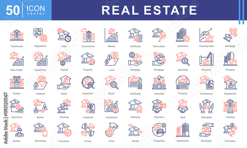 Real Estate icon collection set. Containing property, personal, location, buildings, housing, residential, apartment icon.