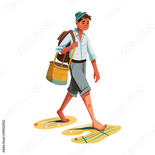 Barefoot walking character illustration in flat style 

