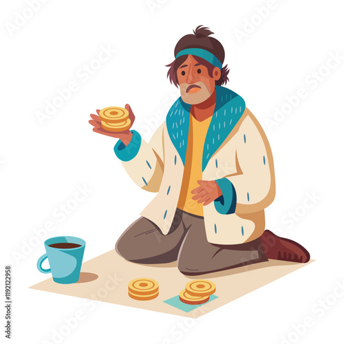 Mendicant character illustration in flat style 

