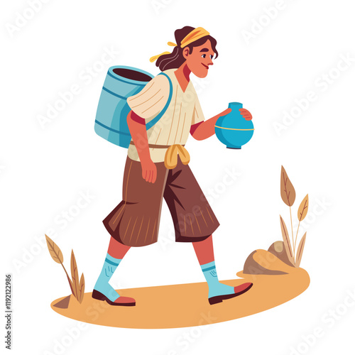 A poor woman carrying water illustration in flat style 

