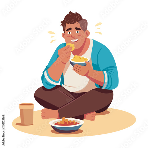 Poor eating food illustration in flat style 

