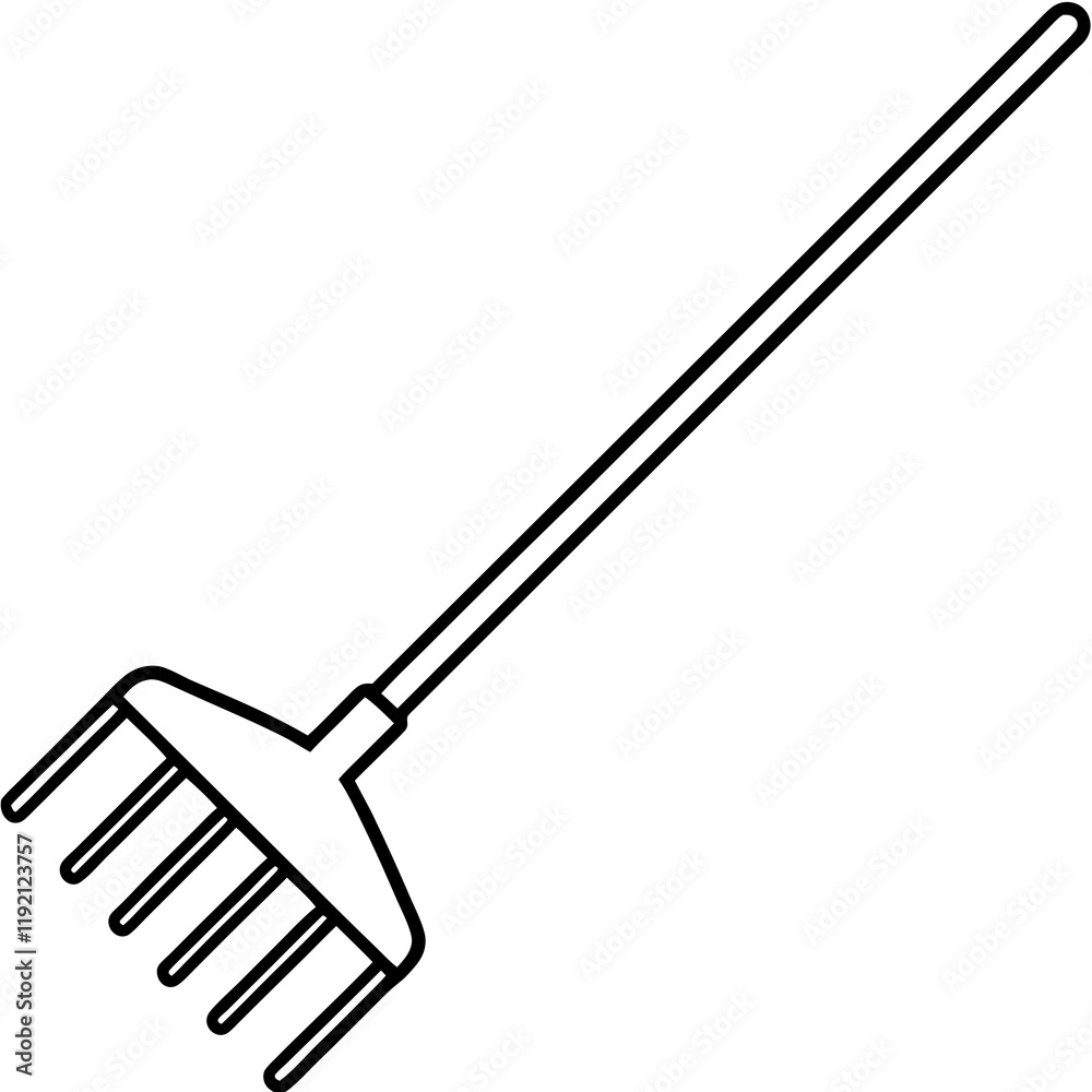 Naklejka premium Minimalist Rake Line Art Vector Illustration