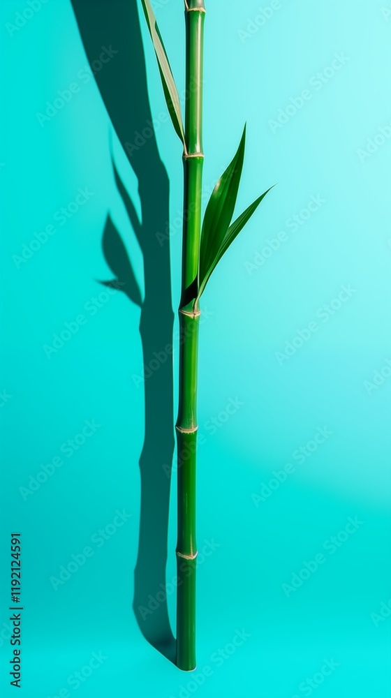 Obraz premium Green Stem on Cyan Gradient