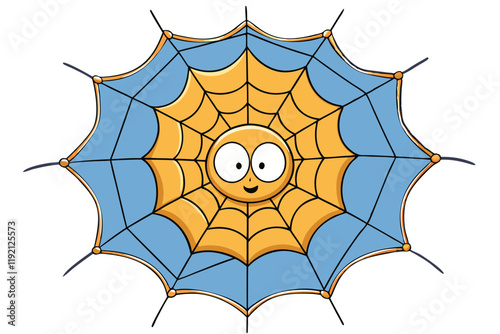 Fun cartoon spider web illustration with bright colors, featuring a cheerful spider or smiling face, perfect for childrens designs or Halloween themes photo