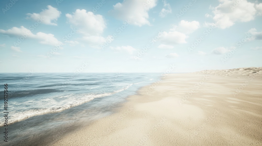 Serene Coastal Landscape: A Tranquil Beach Scene Under a Sunny Sky Serene Coastal Landscape: A Tranquil Beach Scene Under a Sunny Sky