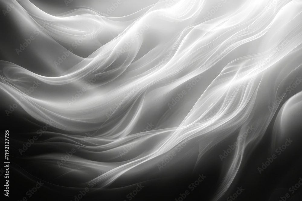 Obraz premium Blurred white gray gradient background, soft waves texture, flyer template, smooth transitions, Generative AI