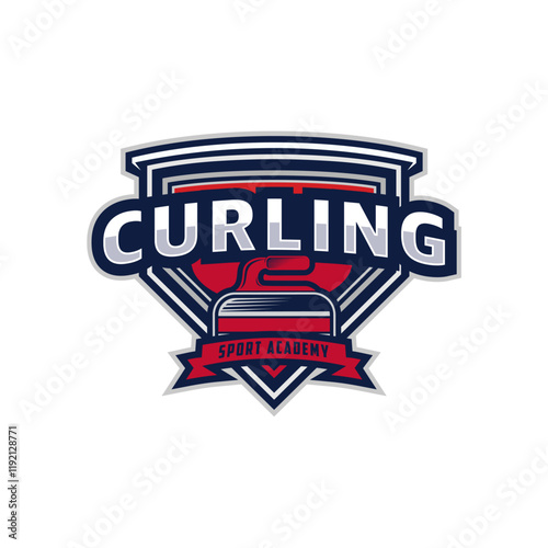 Simple curling logo sport vector with curling stone badge emblem