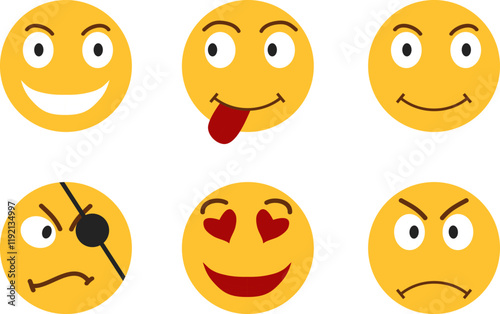 Face smiley, set of funny emoticons with grimaces isolated on white background. Vector, designer illustration. Vector. photo