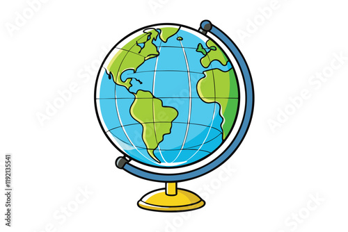 Educational globe illustration displaying vibrant continents and oceans, symbolizing geography, exploration, and global studies