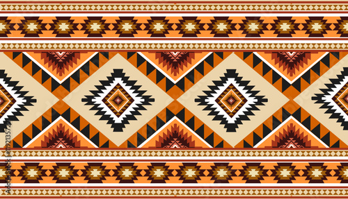 Navajo tribal ethnic Aztec seamless pattern. South Western motif Mexican. Vector Navajo textile. Boho rug Woven carpet decor style. Design for Batik, fabric, clothing. Geometric ornament Indian.