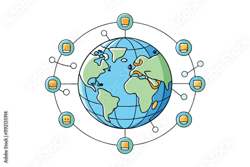 Global data network illustration showing interconnected nodes around a globe, symbolizing communication, technology, and digital connectivity