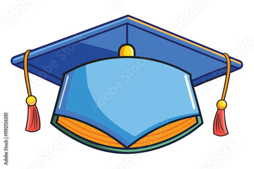 Playful blue graduation cap illustration with cheerful design and vibrant details, isolated on white, great for academic or learning concepts
