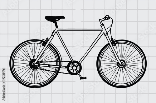 Bicycle hand drawn image. Sport Mountain bike symbol of ecological transport and active lifestyle. World Bicycle Day poster, banner or card. Health, Equity, and Sustainability icon. EPS 10.