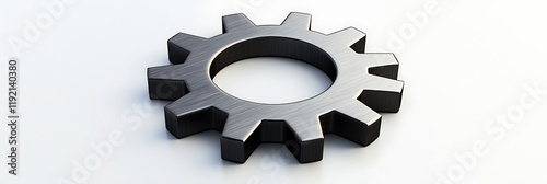A sleek graphite gear symbol with sharp details, isolated on a clean white background