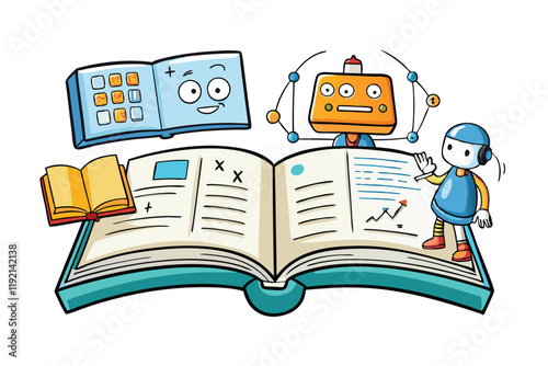 Illustration of Educational Textbook with Robotics and AI Integration for Interactive and Engaging Learning Experiences