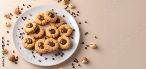 Chocolate Hazelnut Thumbprint Cookies on White Porcelain Plate