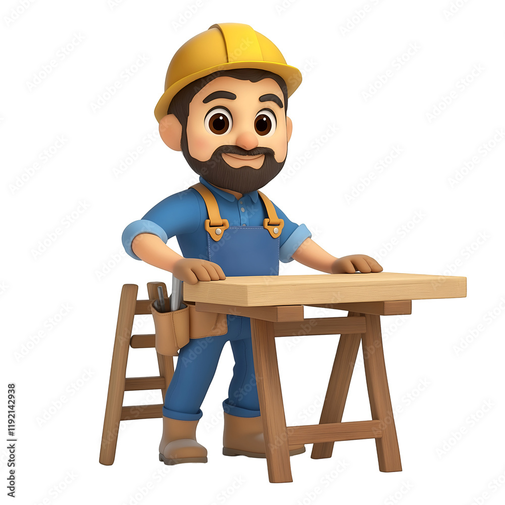 Carpenter Crafting Furniture 3D cartoon character, isolated on transparent or white background cut out, high definition Carpenter Crafting Furniture 3D cartoon character, isolated on transparent or white background cut out, high definition