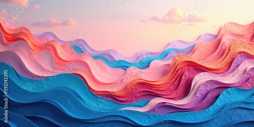 Wallpaper Mural Abstract Colorful Wavy Landscape Design Featuring Pastel Hues and Textured Layers Under a Serene Sky Torontodigital.ca