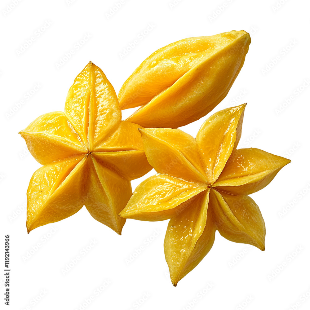 Fototapeta premium Fresh juicy star fruits carambola tropical fruit vitamin c healthy food isolated transparent background
