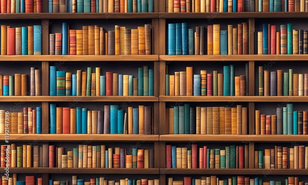 Colorful cartoon bookshelf with various books on it, isolated on transparent background for education, reading, learning and study concept Colorful cartoon bookshelf with various books on it, isolated on transparent background for education, reading, learning and study concept