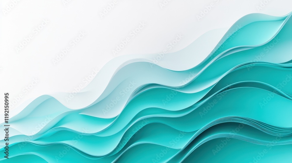 Fototapeta premium Abstract Teal Wave Layers: Serene Paper Art Design Background