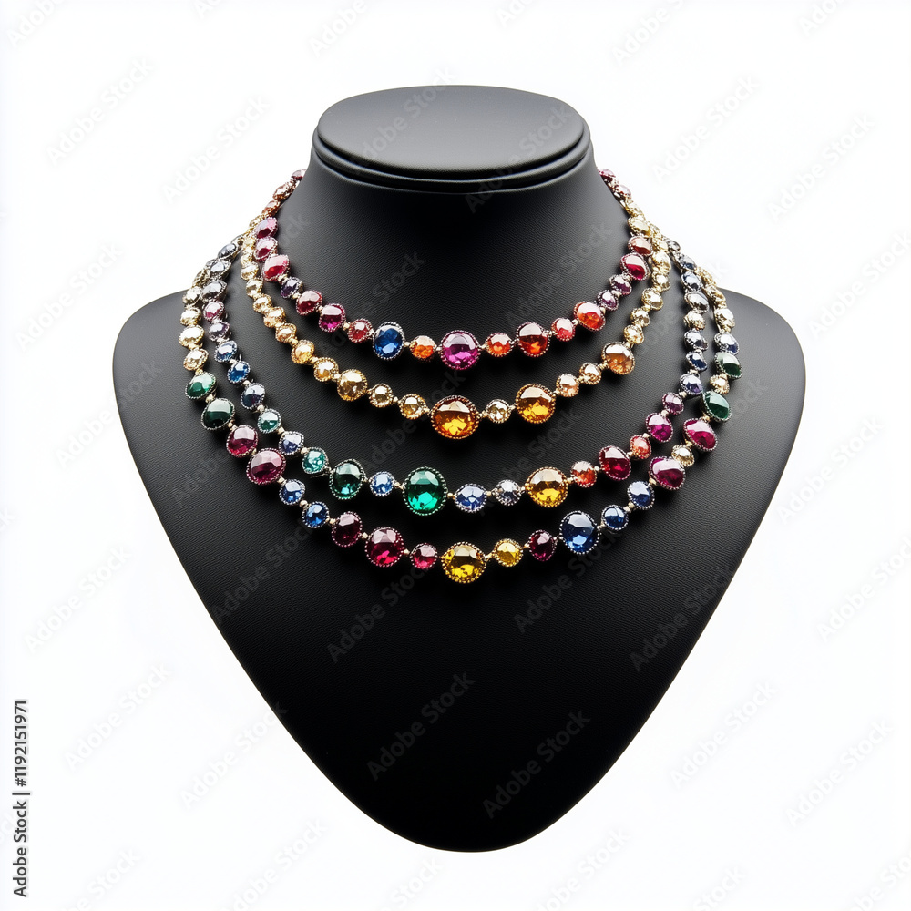Set of 3 necklaces on a black mannequin, against a white background. Png
Set of 3 necklaces on a black mannequin, against a white background. Png