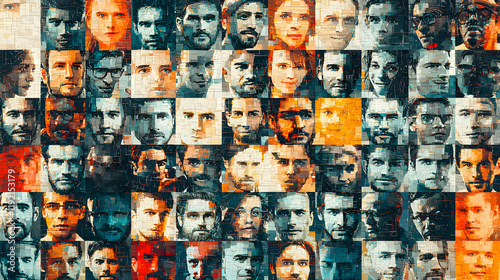 Diverse portraits of humanity digital art gallery faces urban environment collage concept for social connection