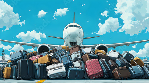 Baggage overflow at airport terminal air travel illustration busy environment ground level travel challenges