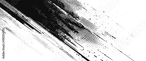Obraz na płótnie Vector black ink splatter brush stroke on diagonal halftone background. w salonie