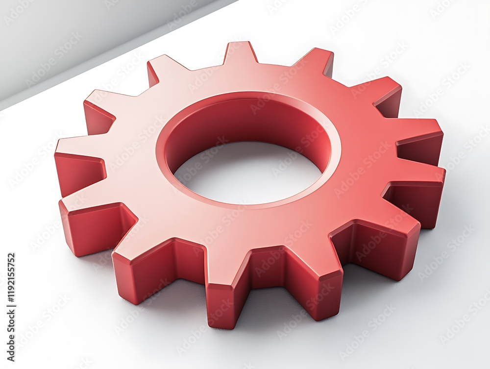 A vibrant crimson-red gear with a matte finish, isolated on a white surface A vibrant crimson-red gear with a matte finish, isolated on a white surface