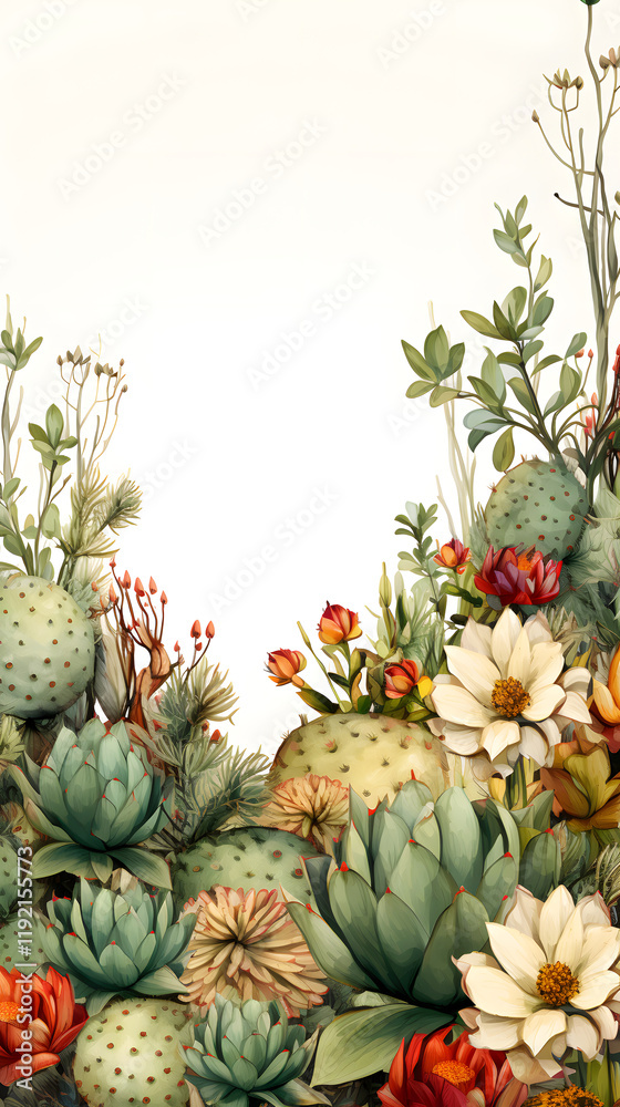 Obraz premium Digital watercolor cactus border plant abstract graphic poster background