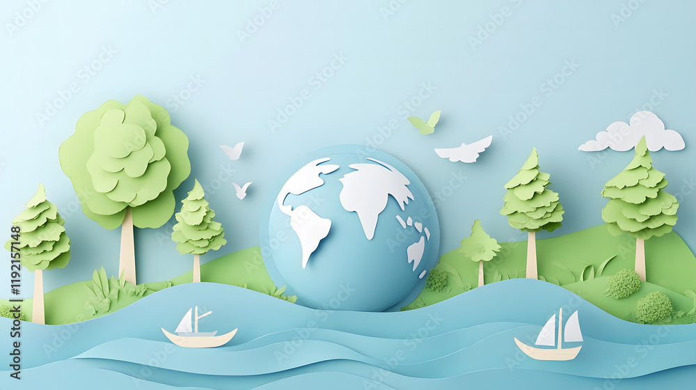 Naklejka premium Eco-Friendly Paper Art of Earth, Nature, and Sustainability