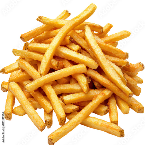 Golden Crispy French Fries Pile on Transparent Background