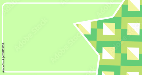 A green and yellow abstract star shape on a light green background.