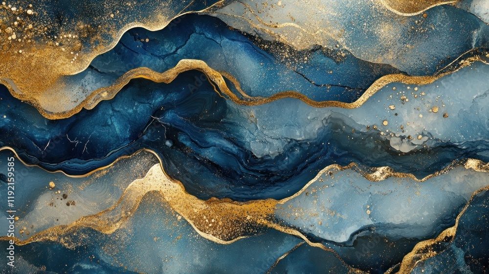 An intricate abstract design with blue and gold structural shapes, showcasing depth, fluidity, and a luxurious aesthetic An intricate abstract design with blue and gold structural shapes, showcasing depth, fluidity, and a luxurious aesthetic