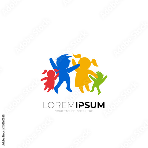 logo of a group of small children playing, kindergarten logos