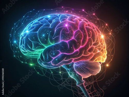 3d rendered illustration of human brain in neon colors
