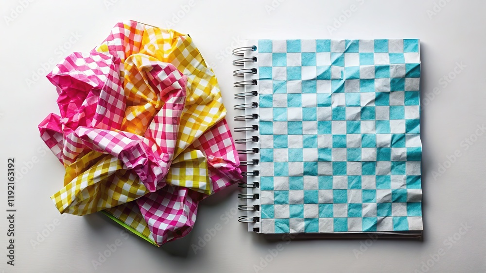 Obraz premium Crumpled Checkered Notebook Paper Texture Background - Bright, Sharp Stock Photo