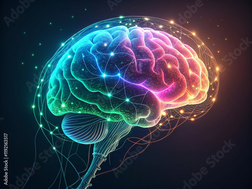 3d rendered illustration of human brain in neon colors