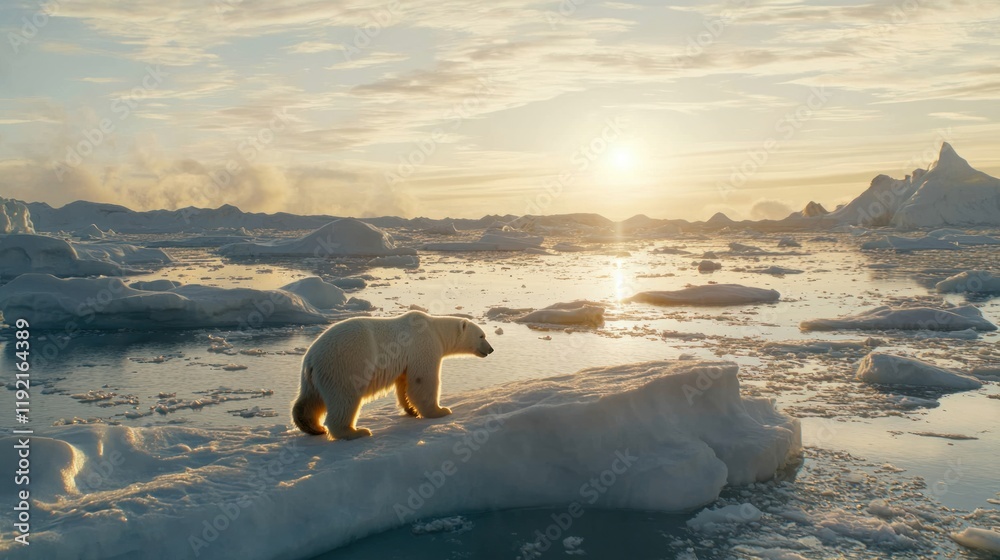 Polar bear on iceberg at sunset arctic ocean wildlife photography serene environment wide angle nature's majesty Polar bear on iceberg at sunset arctic ocean wildlife photography serene environment wide angle nature's majesty